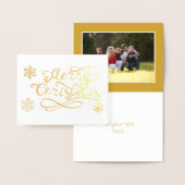 Snowflakes, foto-goud met Merry-kerstscript Folie Kaarten (Display)