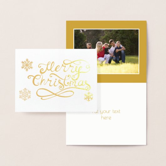 Snowflakes, foto-goud met Merry-kerstscript Folie Kaarten (Display)