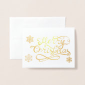 Snowflakes, foto-goud met Merry-kerstscript Folie Kaarten (Voorkant met envelop)