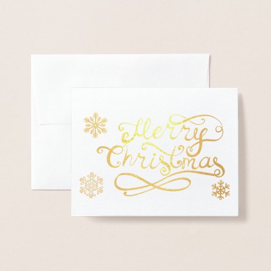Snowflakes, foto-goud met Merry-kerstscript Folie Kaarten (Voorkant met envelop)
