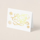 Snowflakes, foto-goud met Merry-kerstscript Folie Kaarten (Voorkant)
