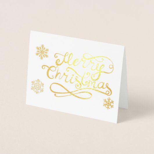 Snowflakes, foto-goud met Merry-kerstscript Folie Kaarten (Voorkant)