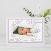 Snowflakes Foto Lijst Roze geboorteaankondiging Kaart (Staand voorkant)