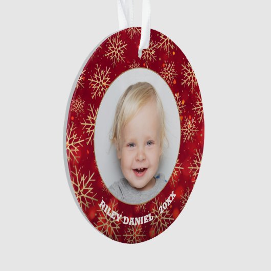 Snowflakes Foto rood acryl Ornament (voorkant)