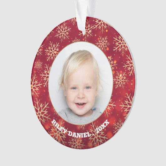 Snowflakes Foto rood acryl Ornament (voorkant)