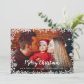 Snowflakes foto van Merry-kerstscript Feestdagenkaart (Staand voorkant)