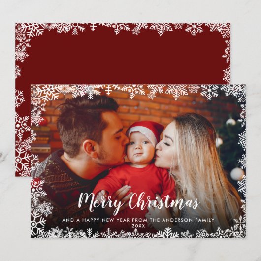 Snowflakes foto van Merry-kerstscript Feestdagenkaart (Voorkant / Achterkant)