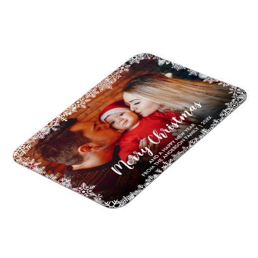 Snowflakes foto van Merry-kerstscript Magneet (Linkerzijde)