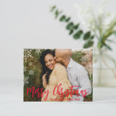 snowflakes foto voor rode kerstmis rode handschrij briefkaart (Staand voorkant)