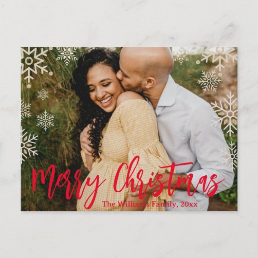 snowflakes foto voor rode kerstmis rode handschrij briefkaart (Voorkant)