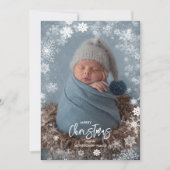 Snowflakes Foto Winter Birth Announements Feestdagenkaart (Voorkant)