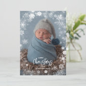 Snowflakes Foto Winter Birth Announements Feestdagenkaart (Staand voorkant)