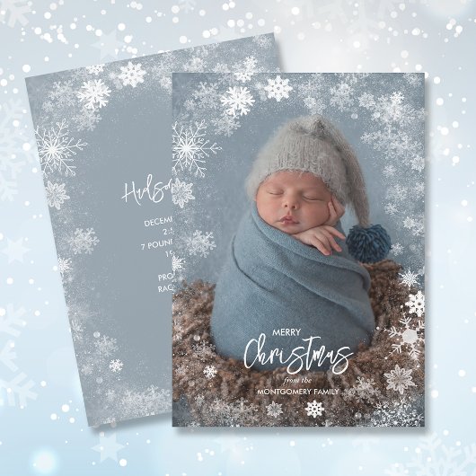 Snowflakes Foto Winter Birth Announements Feestdagenkaart
