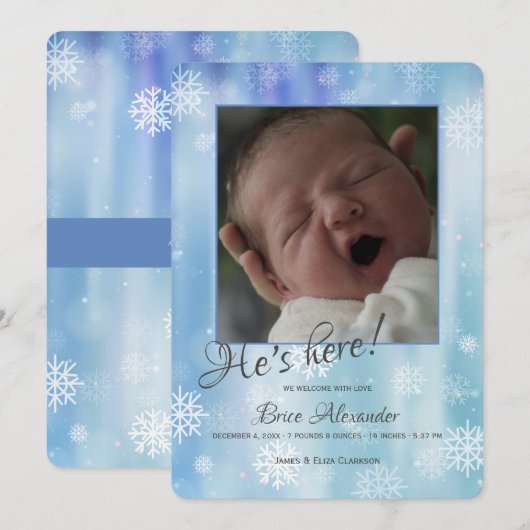 Snowflakes Fotoaankondiging Kaart (Voorkant / Achterkant)