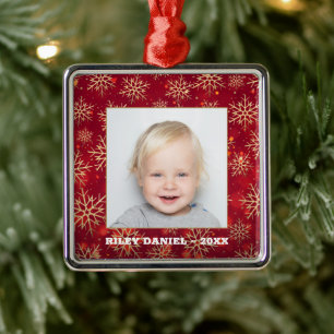 Snowflakes Fotorood Metalen Ornament