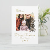 Snowflakes Frame Modern Elegant Chic Christmas Pic Feestdagenkaart (Staand voorkant)