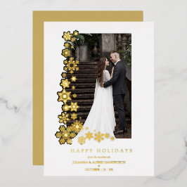 Snowflakes Frame Photo First Christmas Newlyweds Folie Feestdagenkaart