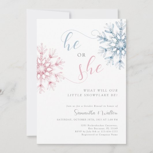 Snowflakes Gender Reveal Party Uitnodiging (Voorkant)
