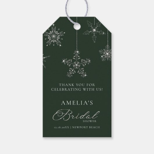Snowflakes Glitter Green Winter Bridal Shower  Cadeaulabel (Voorkant)