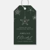 Snowflakes Glitter Green Winter Bridal Shower  Cadeaulabel (Achterkant)