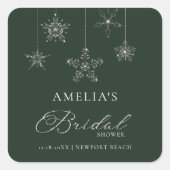 Snowflakes Glitter Green Winter Bridal Shower Vierkante Sticker (Voorkant)