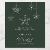 Snowflakes Glitter Green Winter Bridal Shower  Wijn Etiket (Enkel label)
