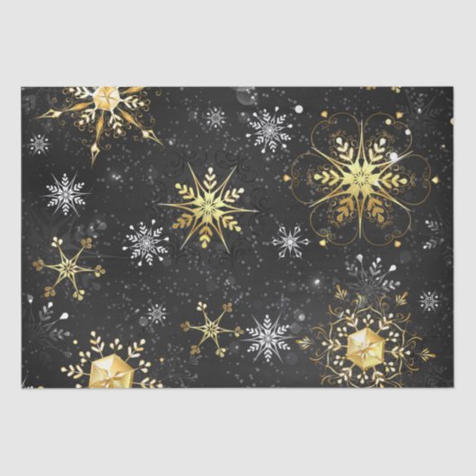 Snowflakes Gold Black-kerstcadeaus Tissuepapier (Voorkant)