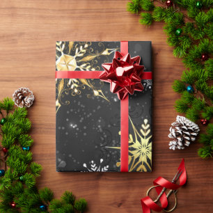 Snowflakes Gold Black Xmas kerstcadeaus Cadeaupapier