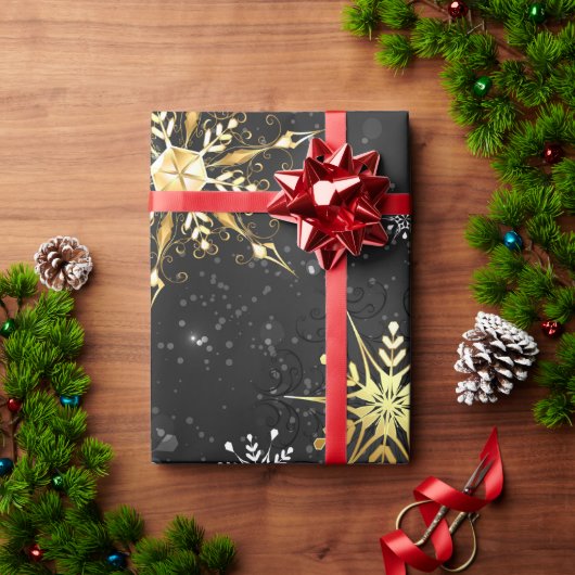 Snowflakes Gold Black Xmas kerstcadeaus Cadeaupapier (Feestdagen Geschenken)