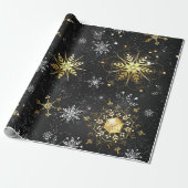 Snowflakes Gold Black Xmas kerstcadeaus Cadeaupapier (Uitgerold)