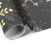 Snowflakes Gold Black Xmas kerstcadeaus Cadeaupapier (Rol Hoek)