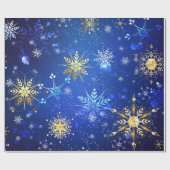Snowflakes Gold Blue Xmas kerstcadeaus Cadeaupapier (Vlak)