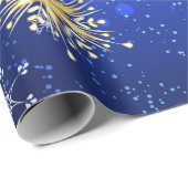 Snowflakes Gold Blue Xmas kerstcadeaus Cadeaupapier (Rol Hoek)