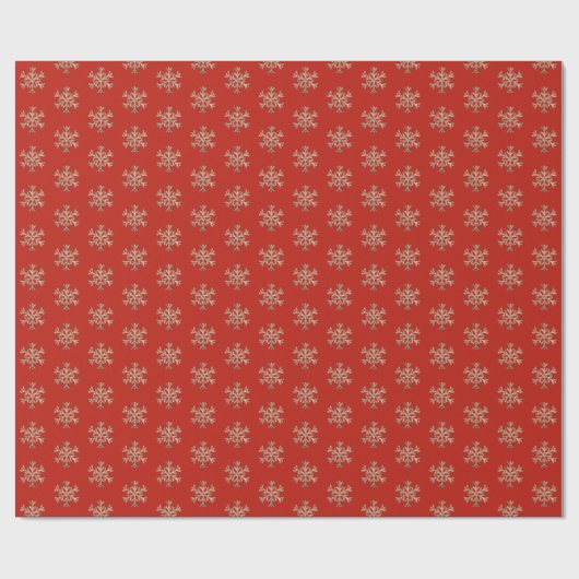Snowflakes Gold- en rood kerstpatroon Cadeaupapier (Vlak)
