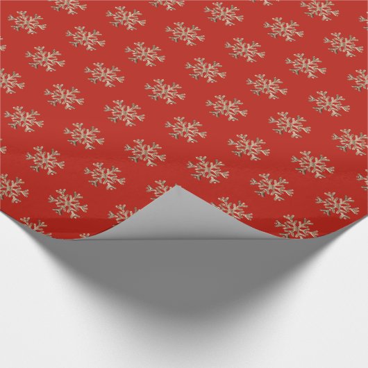 Snowflakes Gold- en rood kerstpatroon Cadeaupapier (Hoek)