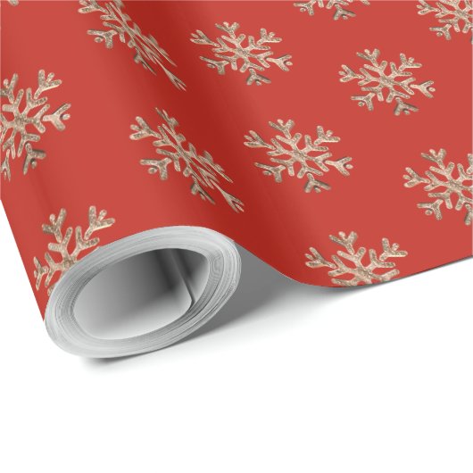 Snowflakes Gold- en rood kerstpatroon Cadeaupapier (Rol Hoek)