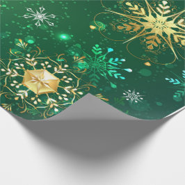 Snowflakes Gold Green Xmas kerstcadeaus Cadeaupapier