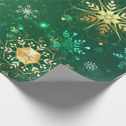 Snowflakes Gold Green Xmas kerstcadeaus Cadeaupapier (Hoek)