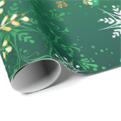 Snowflakes Gold Green Xmas kerstcadeaus Cadeaupapier (Rol Hoek)