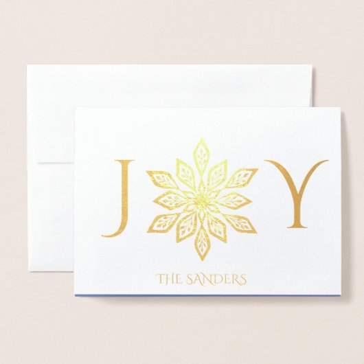 Snowflakes Gold Holiday Blauwe Groeten Folie Kaarten (Voorkant met envelop)