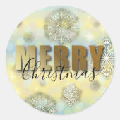 Snowflakes Gold Merry Kerstmis  Ronde Sticker (Voorkant)