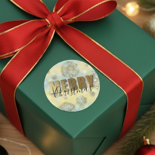 Snowflakes Gold Merry Kerstmis  Ronde Sticker