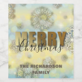 Snowflakes Gold Merry Kerstmis Wijn Etiket (Enkel label)