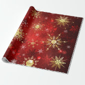Snowflakes Gold Red Xmas kerstcadeaus Cadeaupapier (Uitgerold)