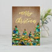 Snowflakes Gold voor Waterverf met kerstbomen Folie Feestdagenkaart (Staand Voorkant)