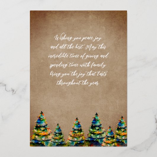 Snowflakes Gold voor Waterverf met kerstbomen Folie Feestdagenkaart (Achterkant)