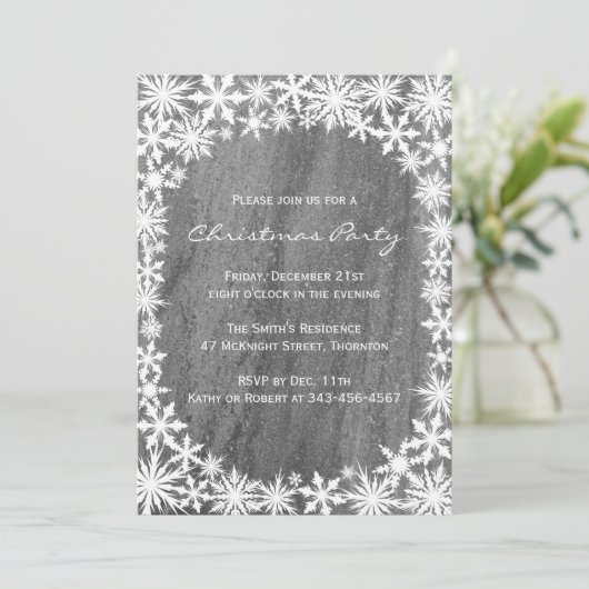 Snowflakes & Granite-kerstfeestuitnodiging Kaart (Staand voorkant)