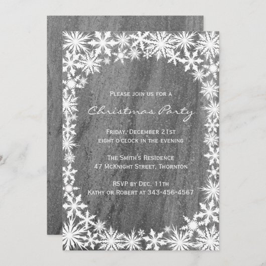 Snowflakes & Granite-kerstfeestuitnodiging Kaart (Voorkant / Achterkant)