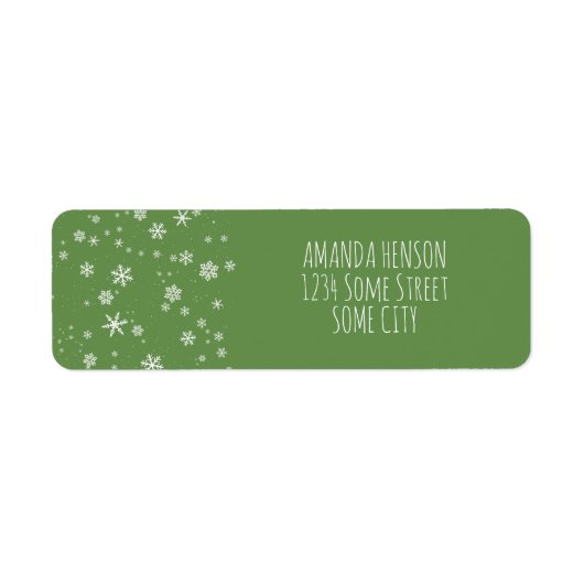 Snowflakes Green and White Kerstfeestdag Etiket (Voorkant)