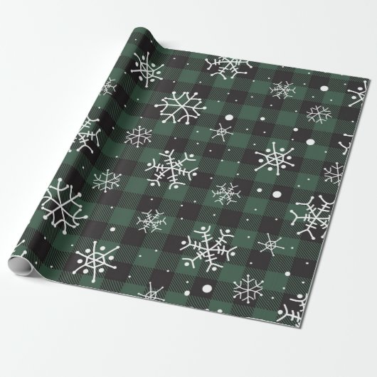 Snowflakes Green Black Buffalo Play Cadeaupapier (Uitgerold)